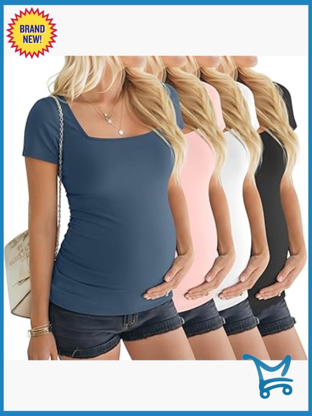 4 Pack Maternity Tops Short Sleeve Square Neck Soft Tees Casual Pregnancy